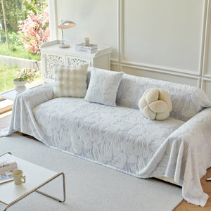 Plush Faux Fur Warm Sofa Cover with Waves Jacquard Textured Throw Blankets for Couch