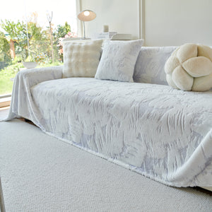 Plush Faux Fur Warm Sofa Cover with Waves Jacquard Textured Throw Blankets for Couch