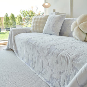 Plush Faux Fur Warm Sofa Cover with Waves Jacquard Textured Throw Blankets for Couch