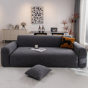 Modern Geometric Jacquard Sofa Slipcover, High Stretch 1-Piece Textured Couch Cover