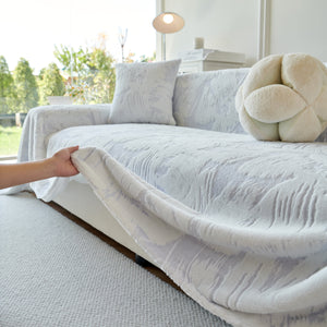 Plush Faux Fur Warm Sofa Cover with Waves Jacquard Textured Throw Blankets for Couch