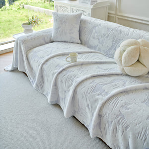 Plush Faux Fur Warm Sofa Cover with Waves Jacquard Textured Throw Blankets for Couch