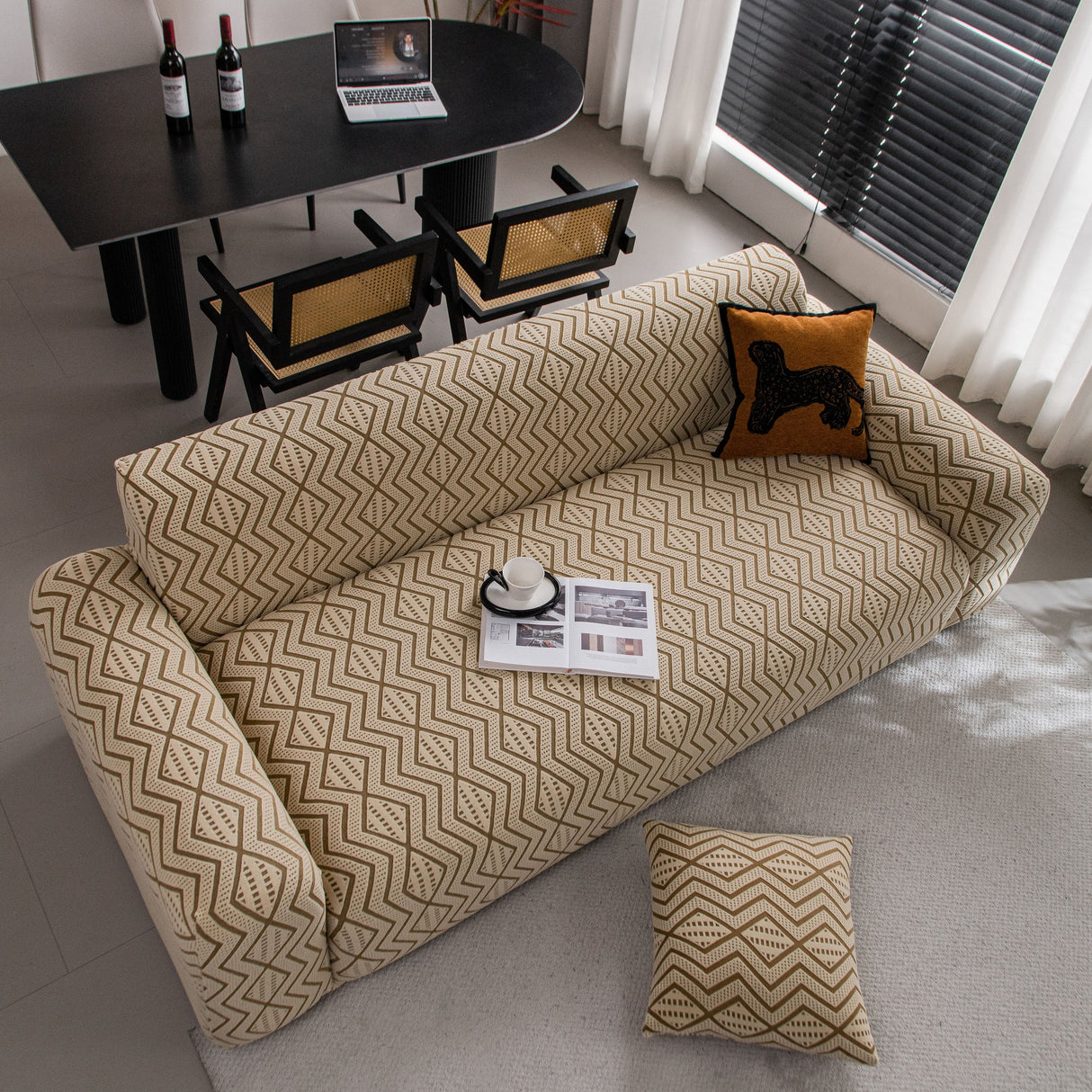 Modern Geometric Jacquard Sofa Slipcover, High Stretch 1-Piece Textured Couch Cover