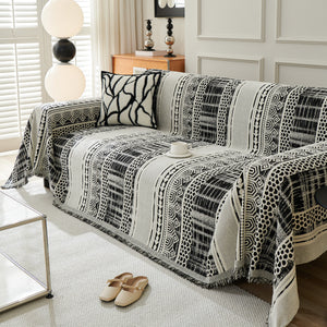 Chenille Sofa Cover Throw Blanket, Boho Geometric Scratch Proof Couch Protector