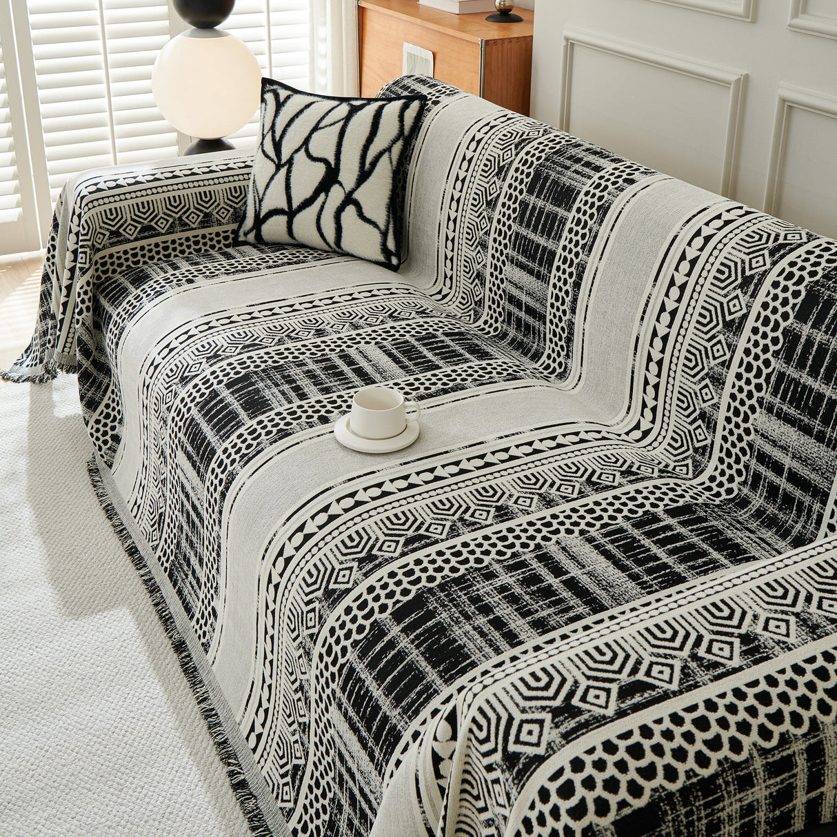 Chenille Sofa Cover Throw Blanket, Boho Geometric Scratch Proof Couch Protector