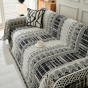 Chenille Sofa Cover Throw Blanket, Boho Geometric Scratch Proof Couch Protector