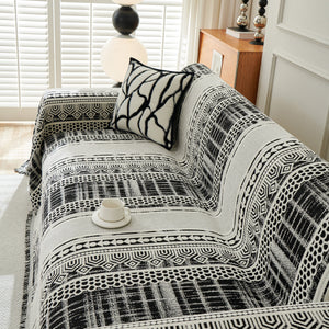 Chenille Sofa Cover Throw Blanket, Boho Geometric Scratch Proof Couch Protector