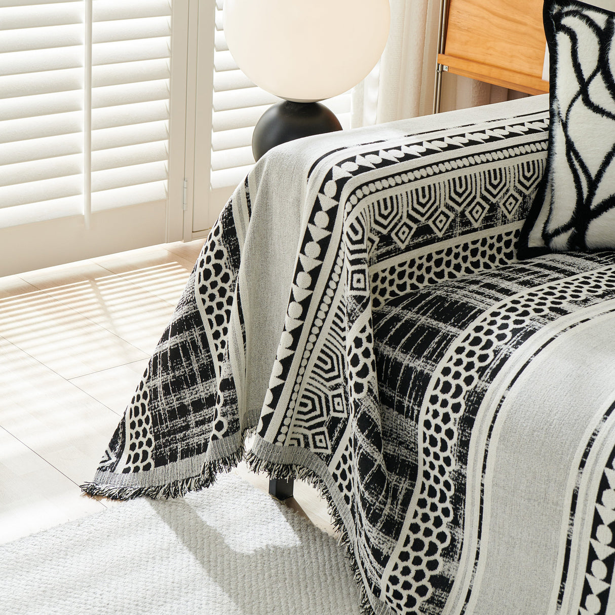 Chenille Sofa Cover Throw Blanket, Boho Geometric Scratch Proof Couch Protector