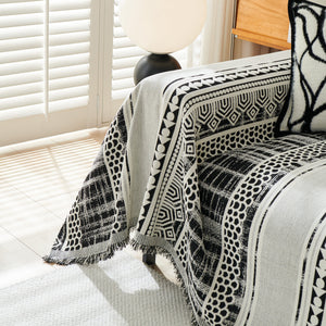 Chenille Sofa Cover Throw Blanket, Boho Geometric Scratch Proof Couch Protector