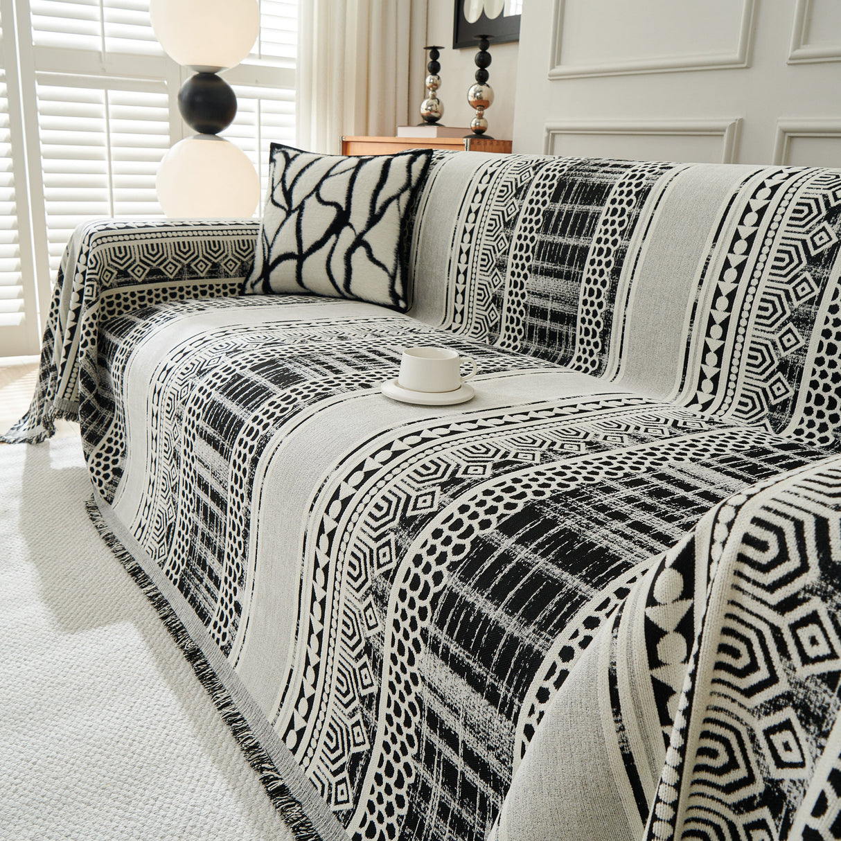 Chenille Sofa Cover Throw Blanket, Boho Geometric Scratch Proof Couch Protector