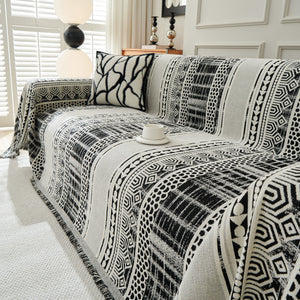 Chenille Sofa Cover Throw Blanket, Boho Geometric Scratch Proof Couch Protector