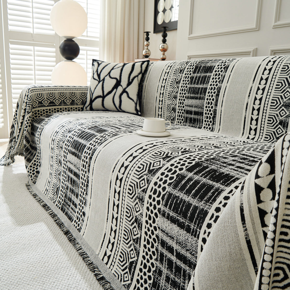 Chenille Sofa Cover Throw Blanket, Boho Geometric Scratch Proof Couch Protector