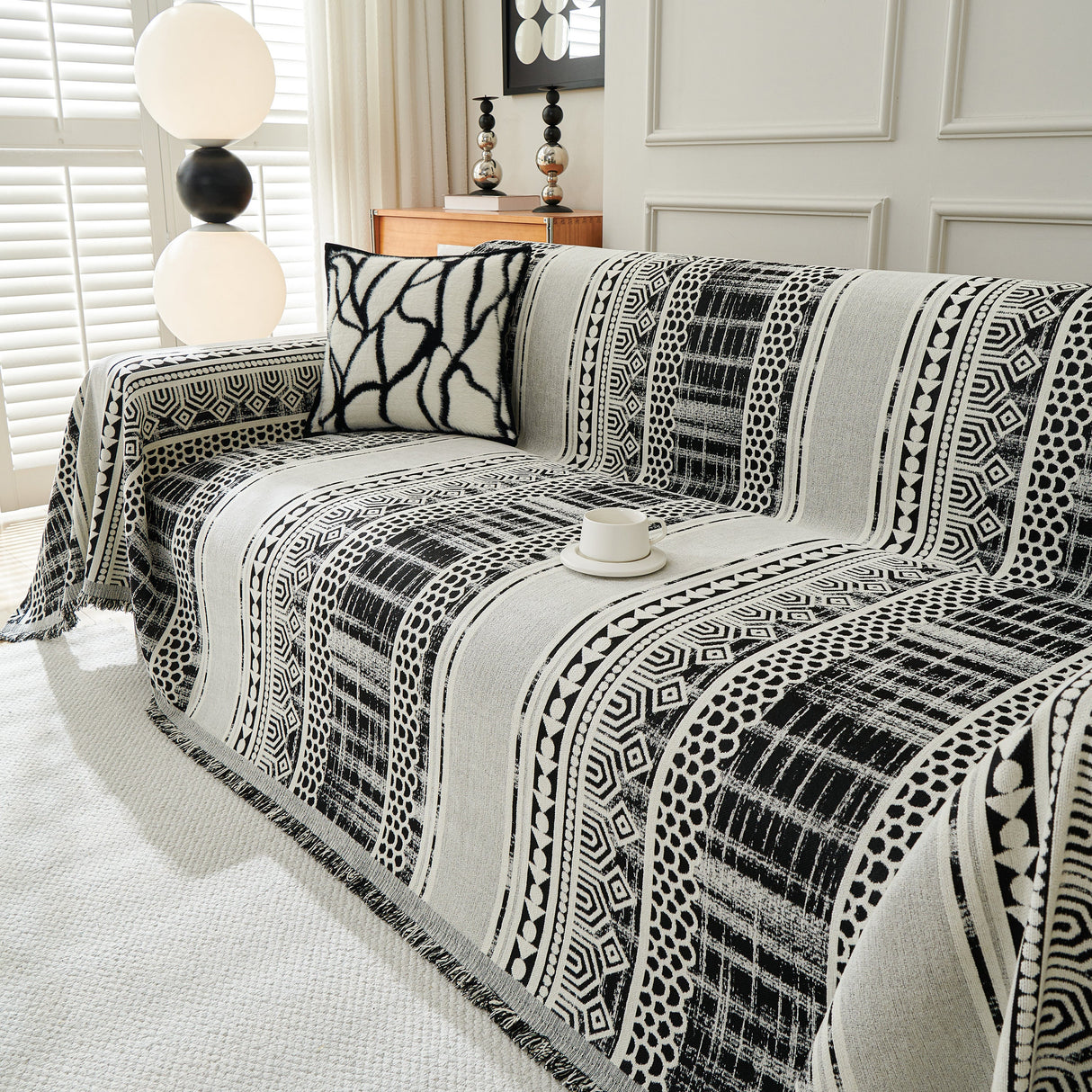 Chenille Sofa Cover Throw Blanket, Boho Geometric Scratch Proof Couch Protector