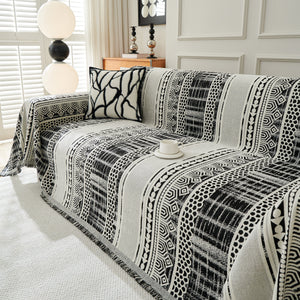 Chenille Sofa Cover Throw Blanket, Boho Geometric Scratch Proof Couch Protector
