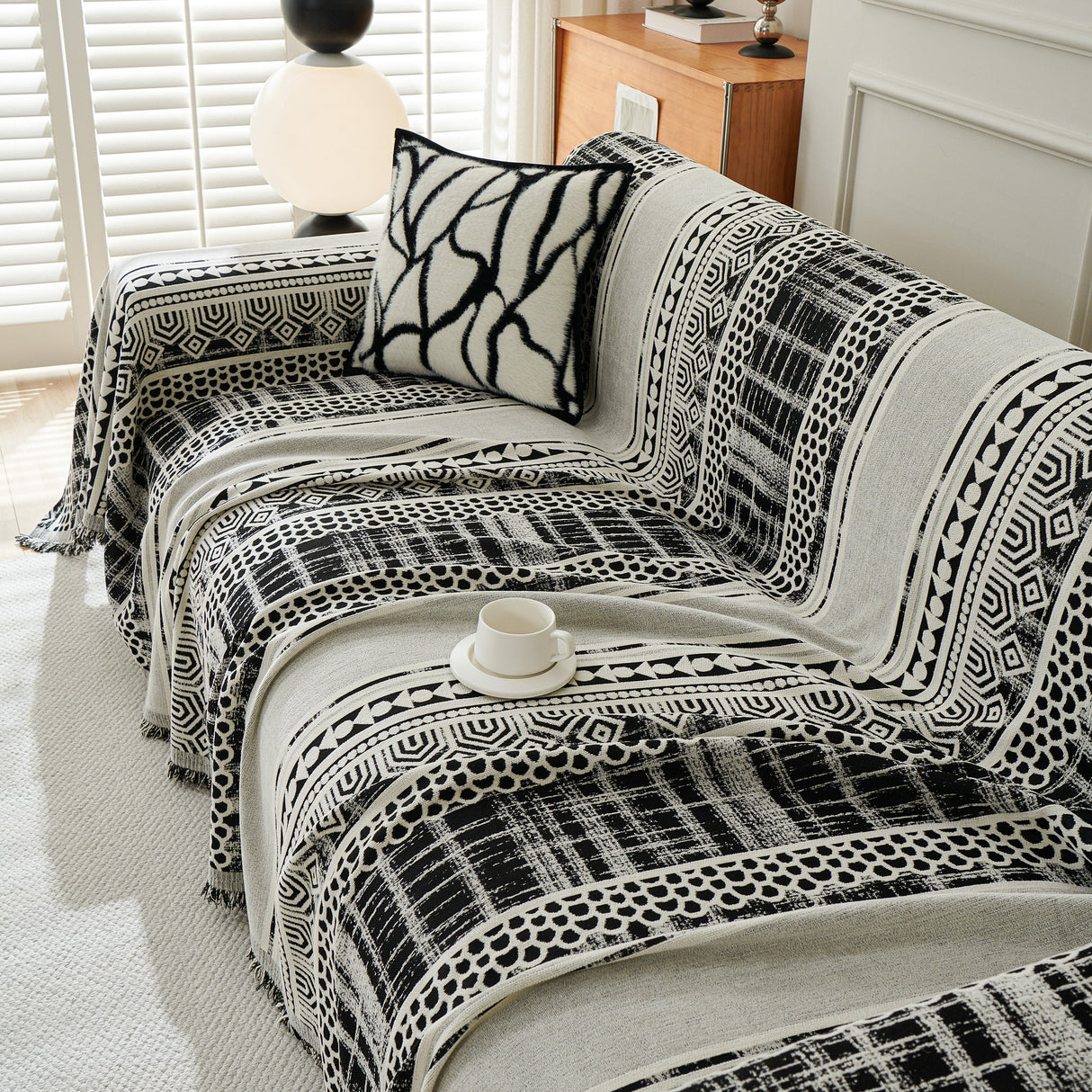 Chenille Sofa Cover Throw Blanket, Boho Geometric Scratch Proof Couch Protector