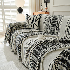 Chenille Sofa Cover Throw Blanket, Boho Geometric Scratch Proof Couch Protector