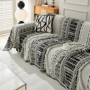 Chenille Sofa Cover Throw Blanket, Boho Geometric Scratch Proof Couch Protector