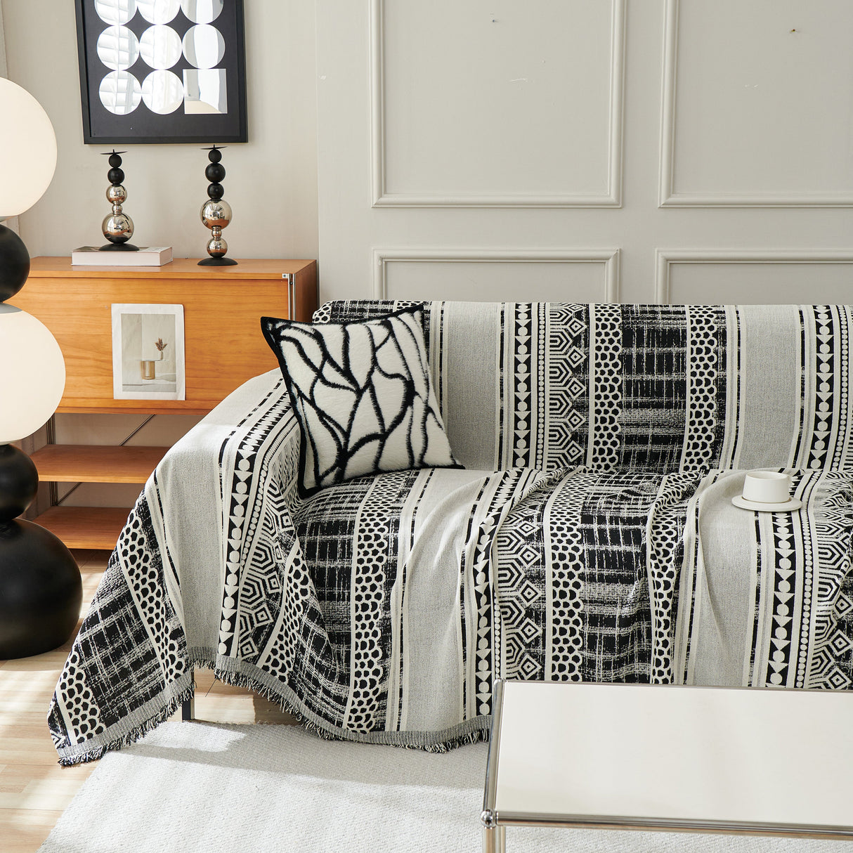 Chenille Sofa Cover Throw Blanket, Boho Geometric Scratch Proof Couch Protector