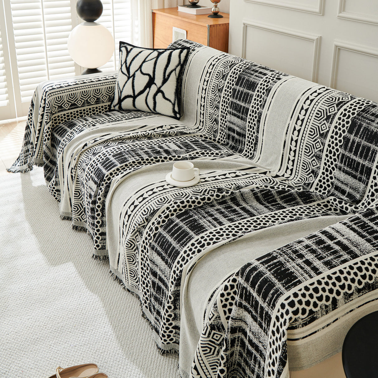 Chenille Sofa Cover Throw Blanket, Boho Geometric Scratch Proof Couch Protector