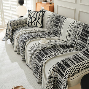 Chenille Sofa Cover Throw Blanket, Boho Geometric Scratch Proof Couch Protector