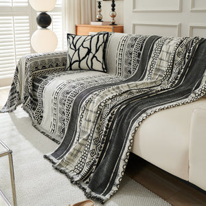 Chenille Sofa Cover Throw Blanket, Boho Geometric Scratch Proof Couch Protector
