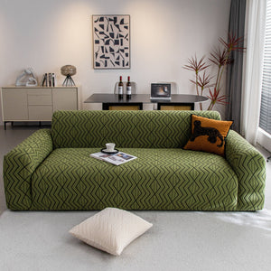 Modern Geometric Jacquard Sofa Slipcover, High Stretch 1-Piece Textured Couch Cover
