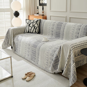 Chenille Sofa Cover Throw Blanket, Boho Geometric Scratch Proof Couch Protector