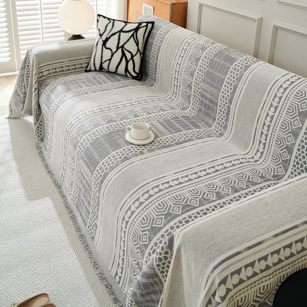 Chenille Sofa Cover Throw Blanket, Boho Geometric Scratch Proof Couch Protector