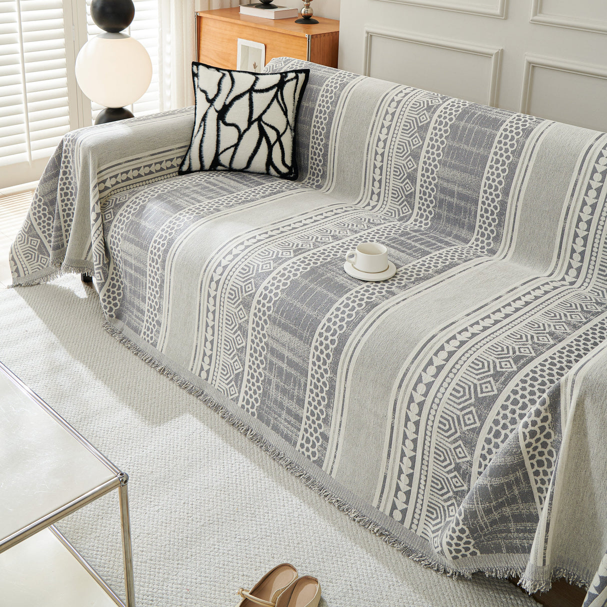 Chenille Sofa Cover Throw Blanket, Boho Geometric Scratch Proof Couch Protector