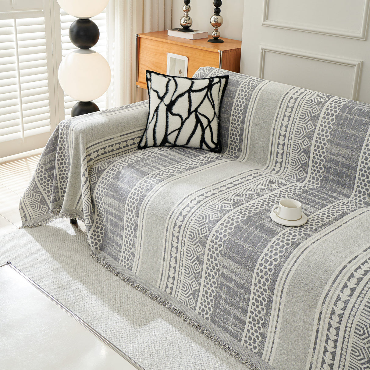 Chenille Sofa Cover Throw Blanket, Boho Geometric Scratch Proof Couch Protector