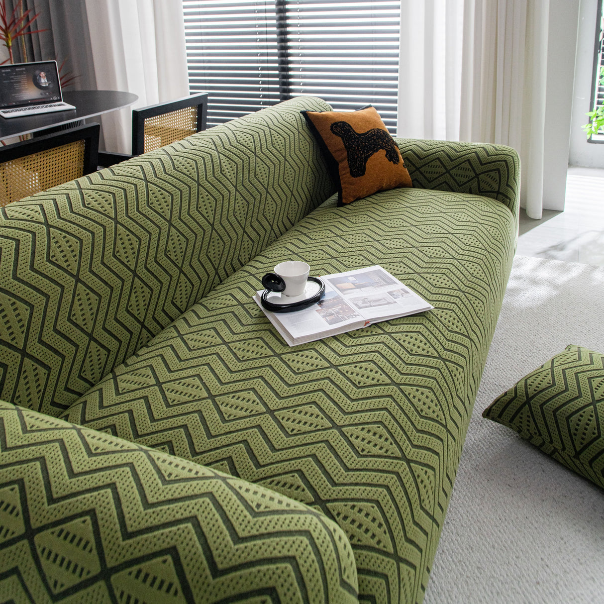 Modern Geometric Jacquard Sofa Slipcover, High Stretch 1-Piece Textured Couch Cover