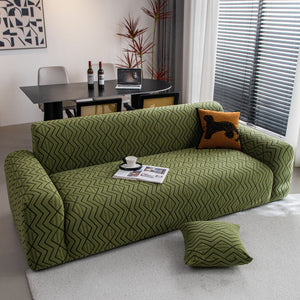 Modern Geometric Jacquard Sofa Slipcover, High Stretch 1-Piece Textured Couch Cover