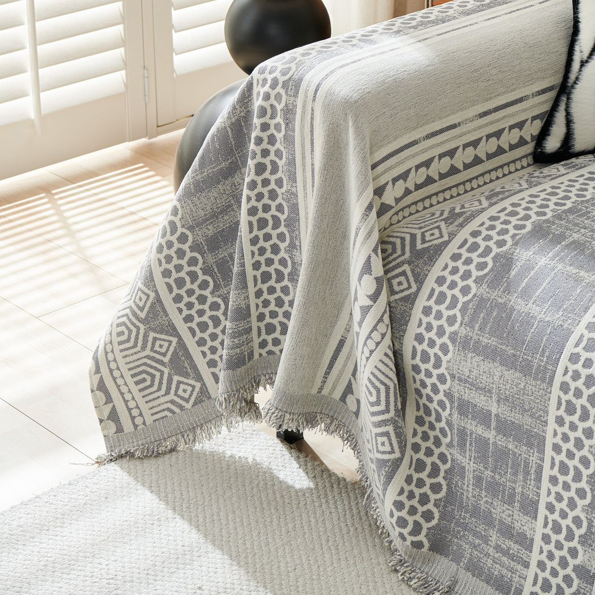 Chenille Sofa Cover Throw Blanket, Boho Geometric Scratch Proof Couch Protector