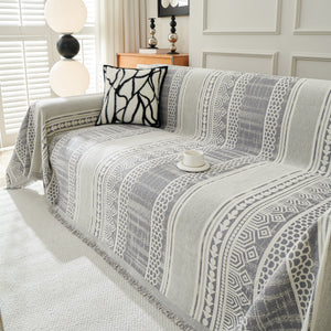 Chenille Sofa Cover Throw Blanket, Boho Geometric Scratch Proof Couch Protector