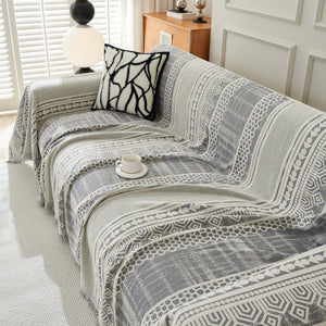 Chenille Sofa Cover Throw Blanket, Boho Geometric Scratch Proof Couch Protector