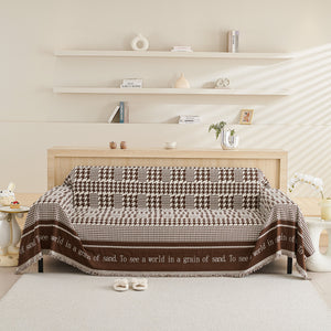 Chenille Houndstooth Couch Cover, Chaise Lounge Blanket Cover, Sectional Couch Scratch Protector