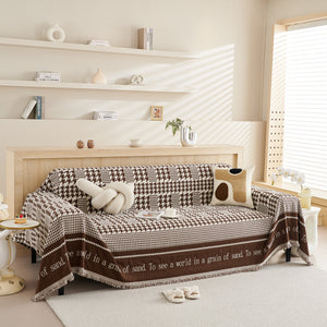 Chenille Houndstooth Couch Cover, Chaise Lounge Blanket Cover, Sectional Couch Scratch Protector