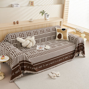 Chenille Houndstooth Couch Cover, Chaise Lounge Blanket Cover, Sectional Couch Scratch Protector