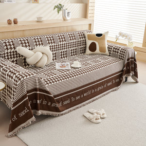 Chenille Houndstooth Couch Cover, Chaise Lounge Blanket Cover, Sectional Couch Scratch Protector