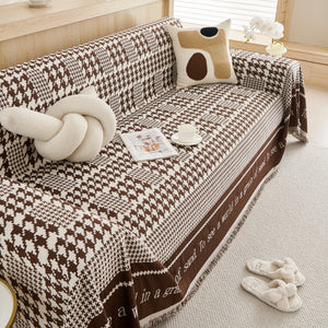 Chenille Houndstooth Couch Cover, Chaise Lounge Blanket Cover, Sectional Couch Scratch Protector