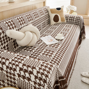 Chenille Houndstooth Couch Cover, Chaise Lounge Blanket Cover, Sectional Couch Scratch Protector