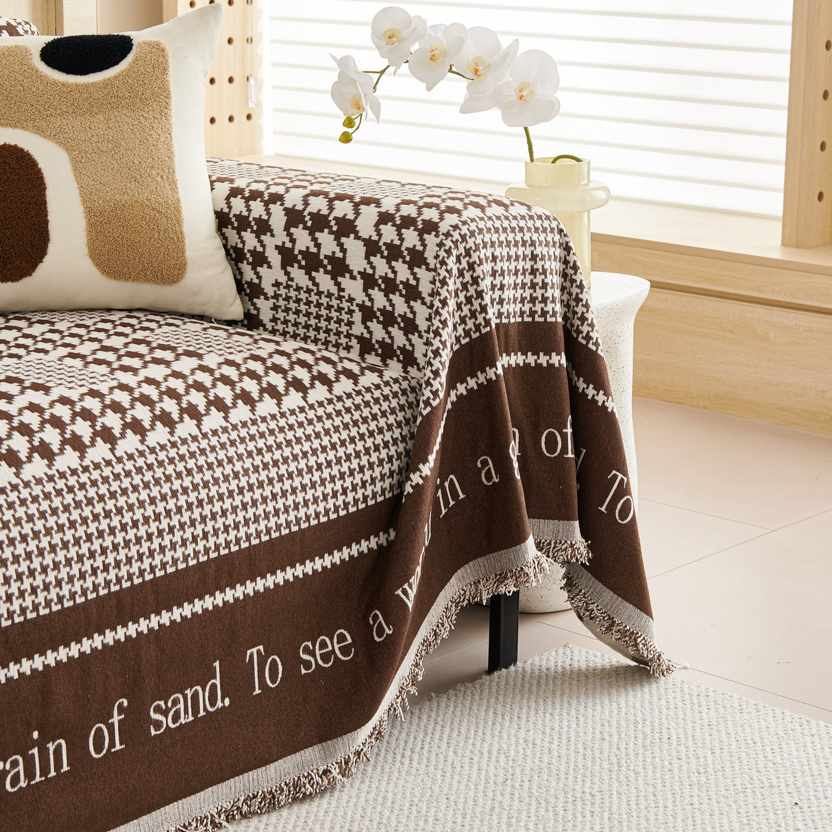 Chenille Houndstooth Couch Cover, Chaise Lounge Blanket Cover, Sectional Couch Scratch Protector