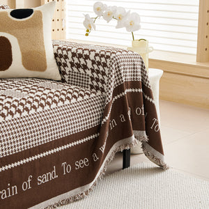 Chenille Houndstooth Couch Cover, Chaise Lounge Blanket Cover, Sectional Couch Scratch Protector