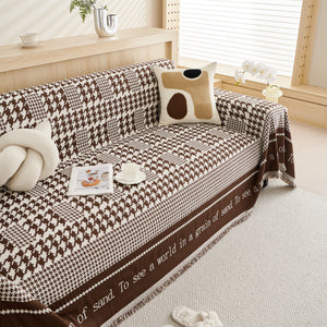 Chenille Houndstooth Couch Cover, Chaise Lounge Blanket Cover, Sectional Couch Scratch Protector