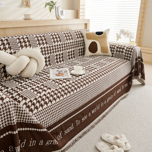 Chenille Houndstooth Couch Cover, Chaise Lounge Blanket Cover, Sectional Couch Scratch Protector