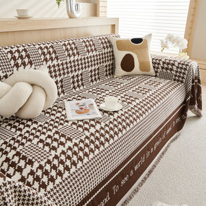 Chenille Houndstooth Couch Cover, Chaise Lounge Blanket Cover, Sectional Couch Scratch Protector