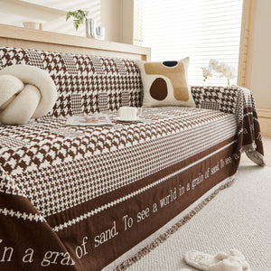 Chenille Houndstooth Couch Cover, Chaise Lounge Blanket Cover, Sectional Couch Scratch Protector