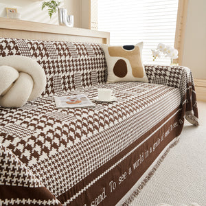 Chenille Houndstooth Couch Cover, Chaise Lounge Blanket Cover, Sectional Couch Scratch Protector
