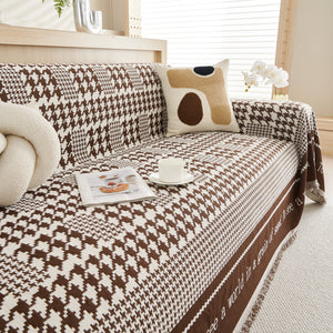 Chenille Houndstooth Couch Cover, Chaise Lounge Blanket Cover, Sectional Couch Scratch Protector