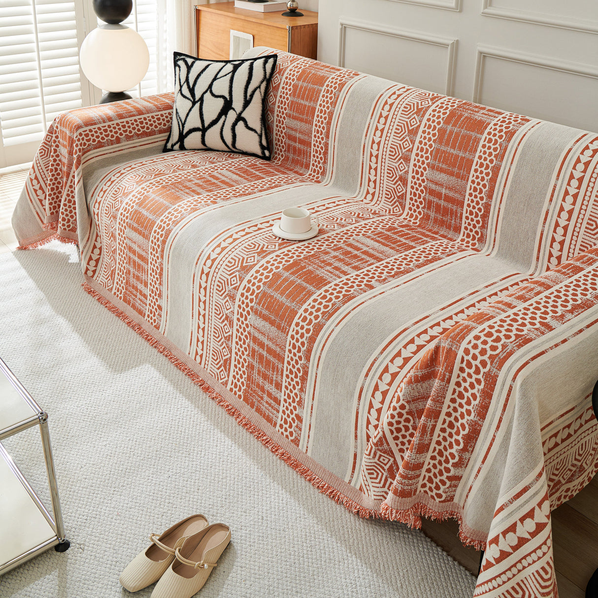 Chenille Sofa Cover Throw Blanket, Boho Geometric Scratch Proof Couch Protector